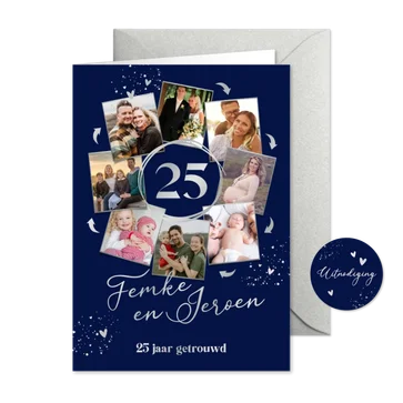 Uitnodiging 25 jaar getrouwd fotocollage in cirkel